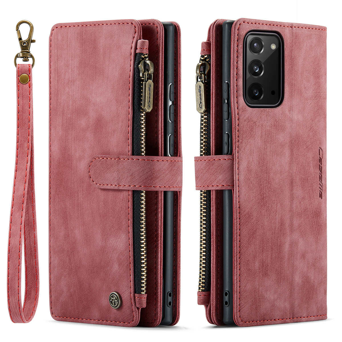 lthmy for Samsung Galaxy Note 20 / Galaxy Note 20 5G PU Leather Magnetic Flip Lanyard Strap Wristlet Zipper Card Holder Phone Case