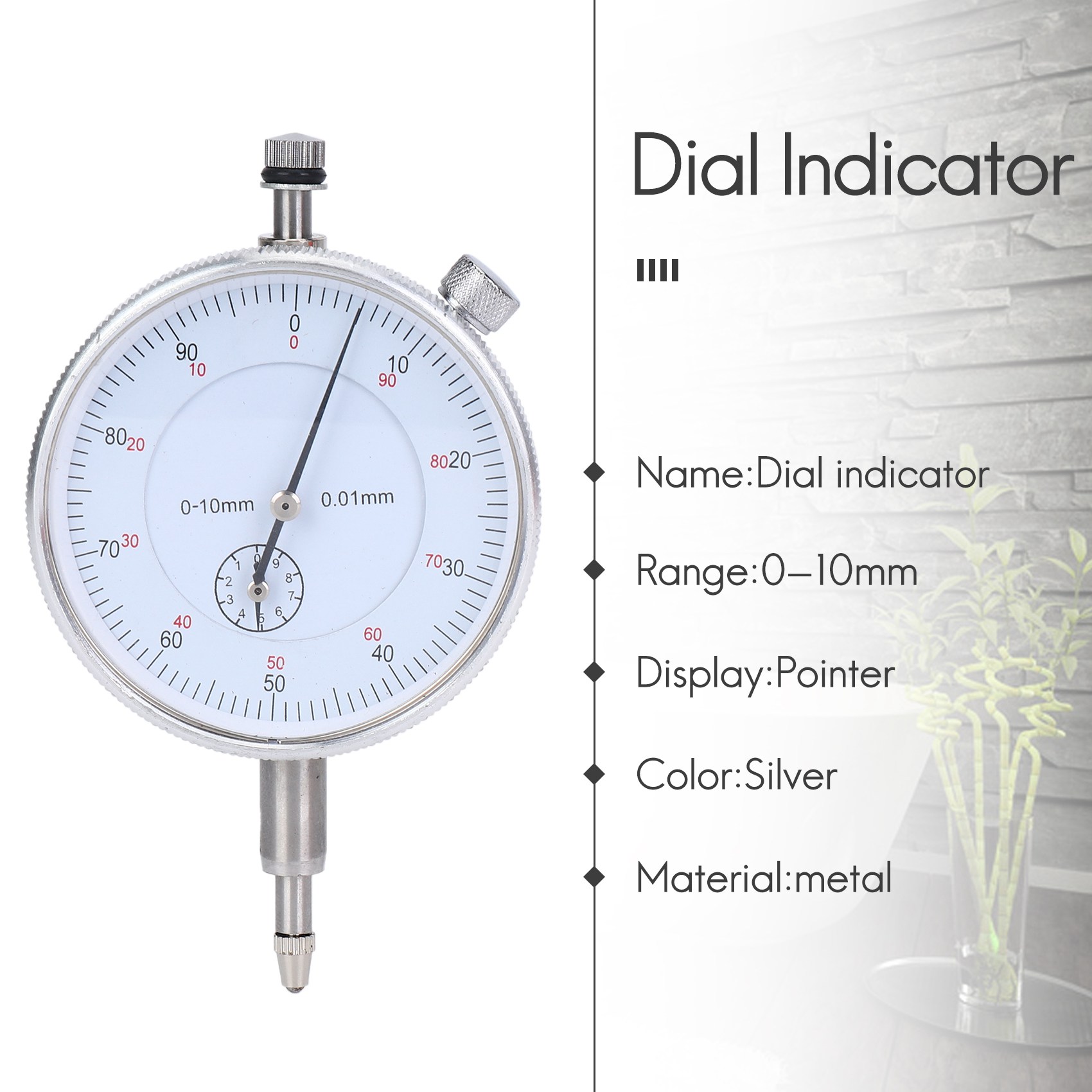 Dial Indicator Gauge 0-10mm Meter Precise 0.01 Resolution Concentricity Test. 