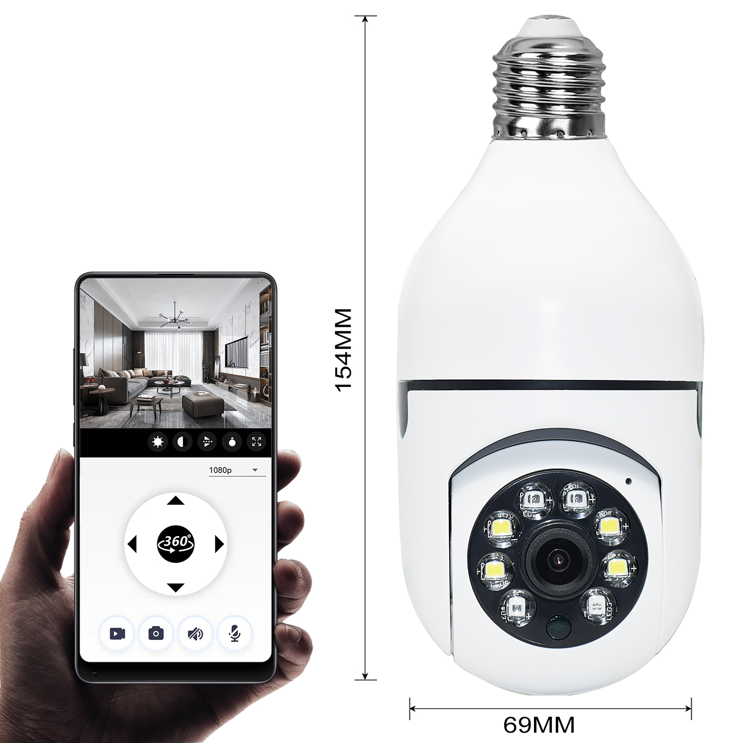 V380 PTZ Full HD 3MP 1920P WIFI IP Camera E27 Bulb Camera 360 Degree Wireless Home Color Night Vision Two Way Audio Smart Motion Detection. 