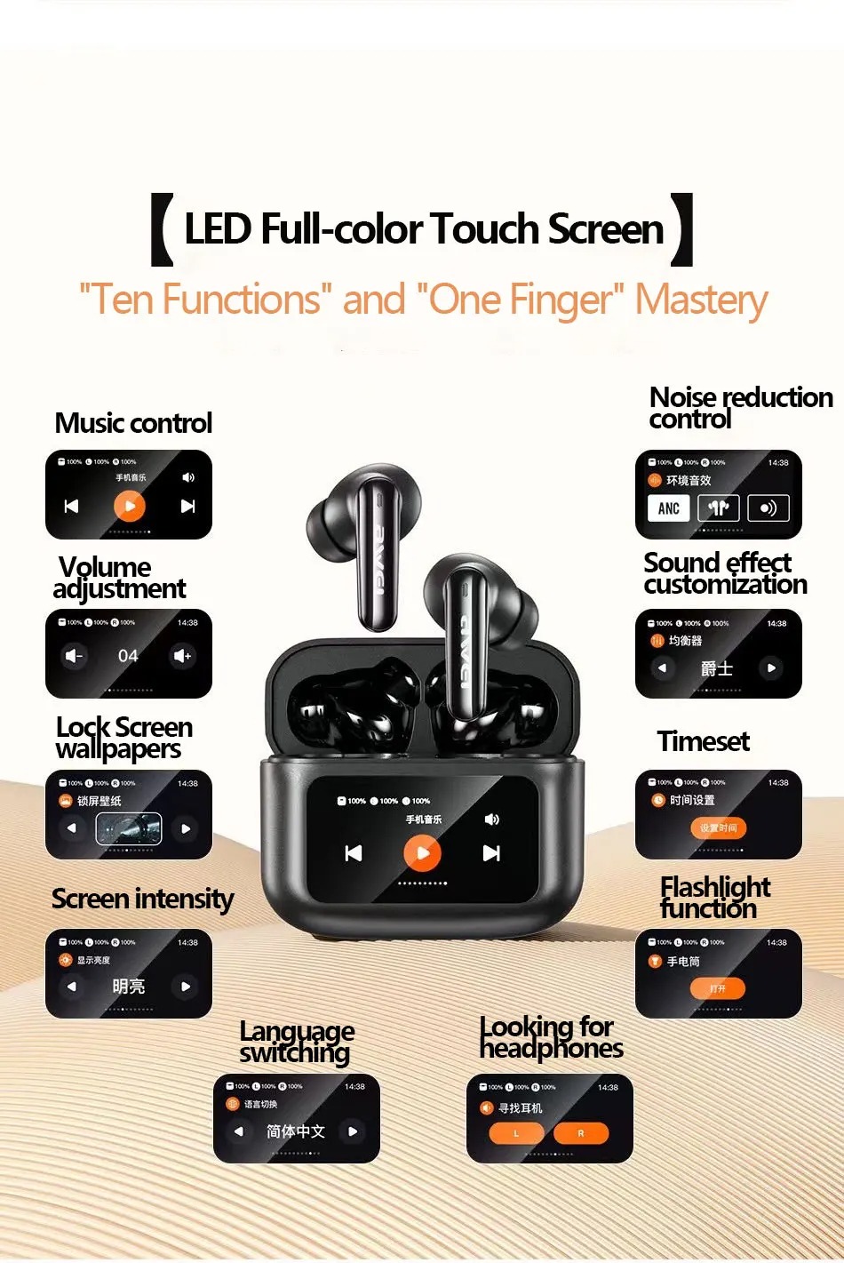 Awei T56 ANC Earbuds With LED Display. 