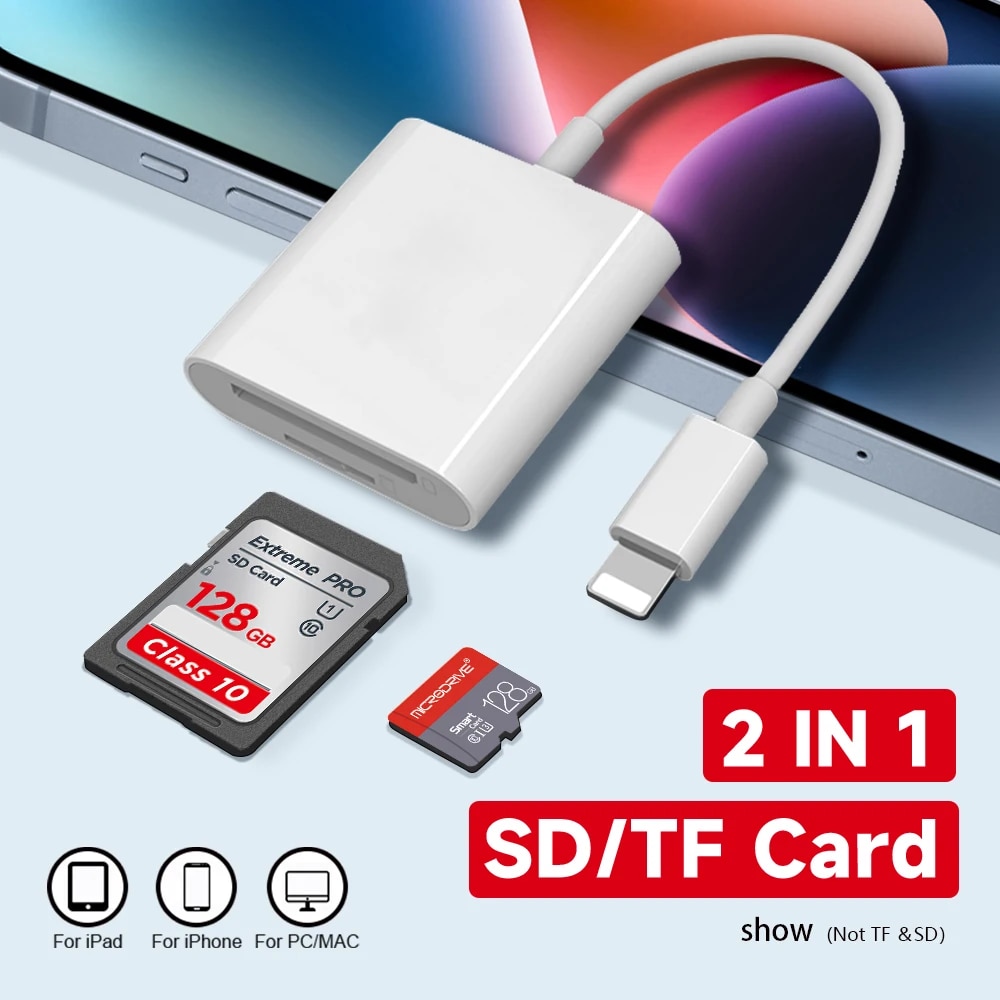 For IPhone Multi Card Reader for Lightning for SD Card Micro TF Memory Card Readers for Support IOS14 for IPhone 7/8/X/XR/11/12. 