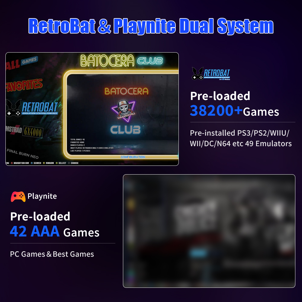 Retrobat Playnite Gaming HDD Retro Game Console 38200+AAA Retro Games for WIN PC/Laptop for PS3/PS2/WII/WIIU/PS1/N64/DC/MAME/PSP. 