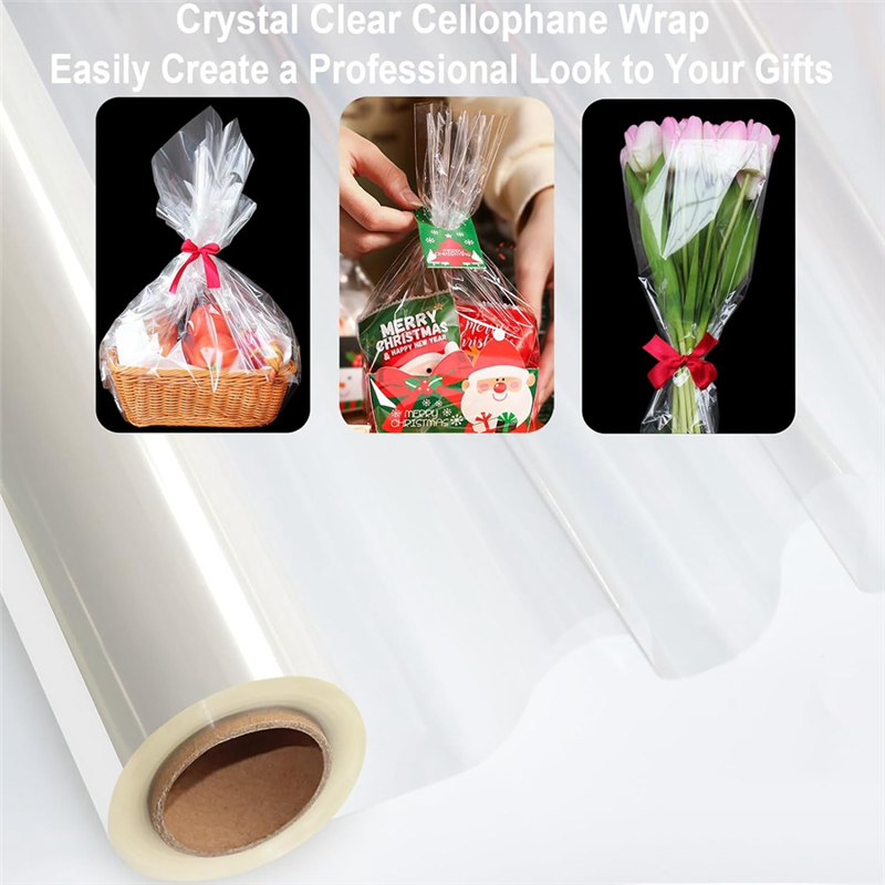 Clear Cellophane Wrap Roll 34In X Extra Wide Clear Wrapping Paper,Transparent Thicker Clear Cellophane Paper. 