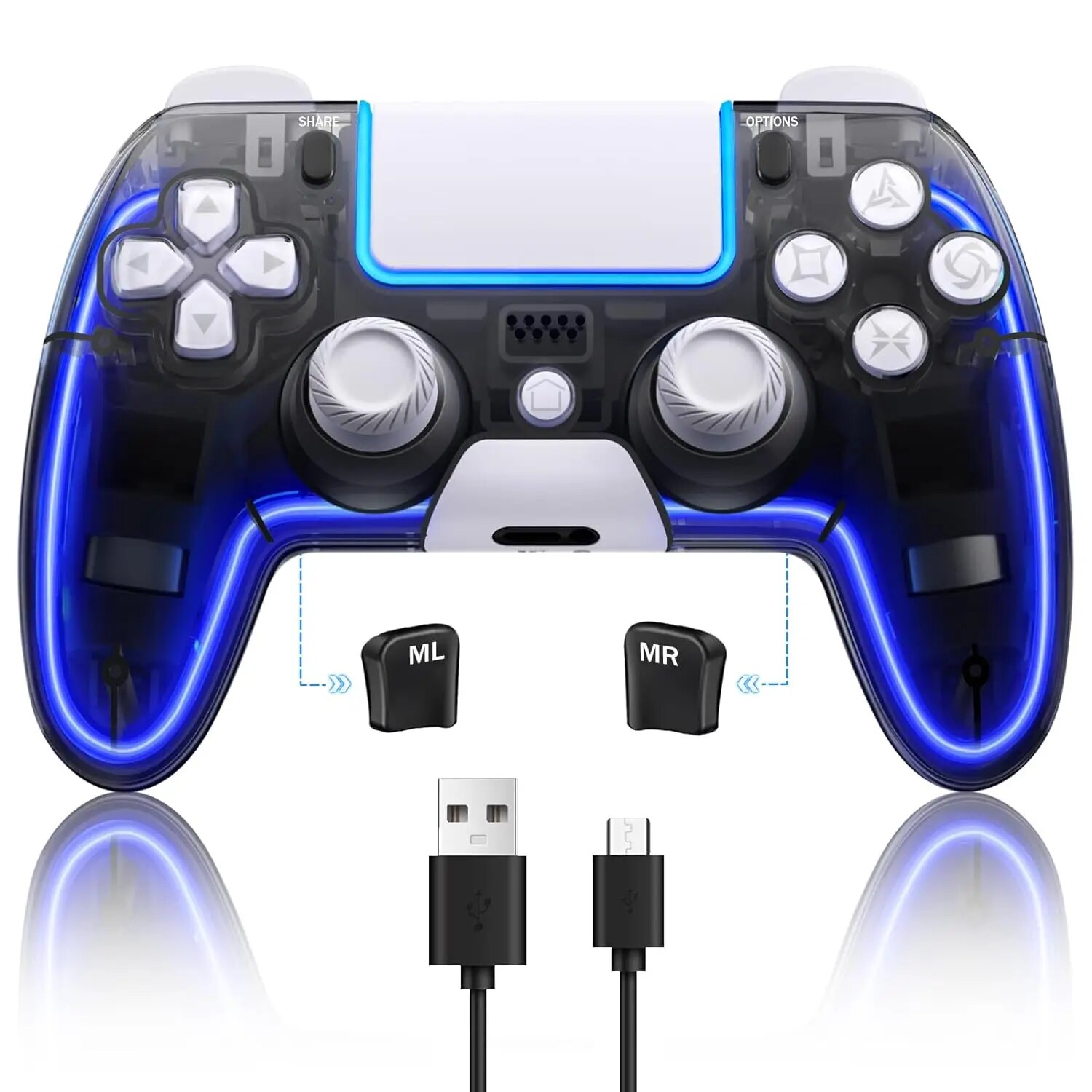 Saitake Controllers for PS4,Custom PS4 Remote with Hall 3D Joystick, RGB Wireless Game Controllers for Playstation 4
