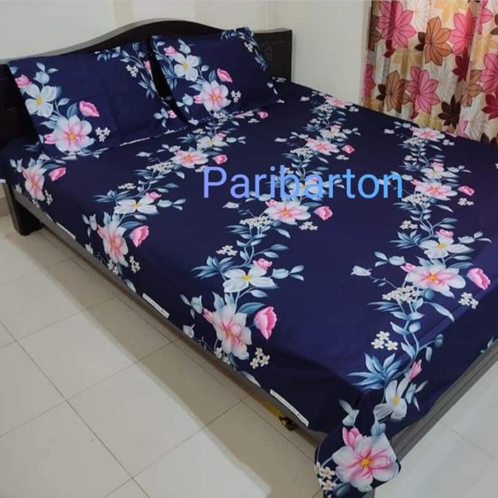 Cotton Fabric Multicolor Print 7.5 by 8.5 Feet King Size Bedsheet Set with Two Pillow Cover