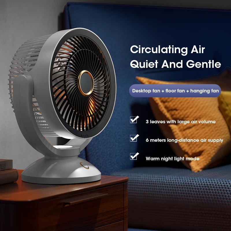 USB Air Circulation Electric Fan Non Rechargeable Table Desktop Portable Wall Mounted 360 Degree Rotation with Light for Home. 