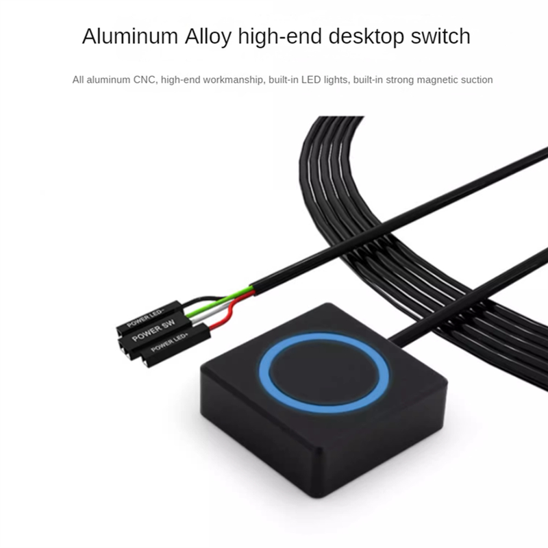 PC Power Button Desktop Power Switch Kit External Power Switch Set Aluminum Alloy Magnetic Self-Reset Button Metal Shell RGB. 