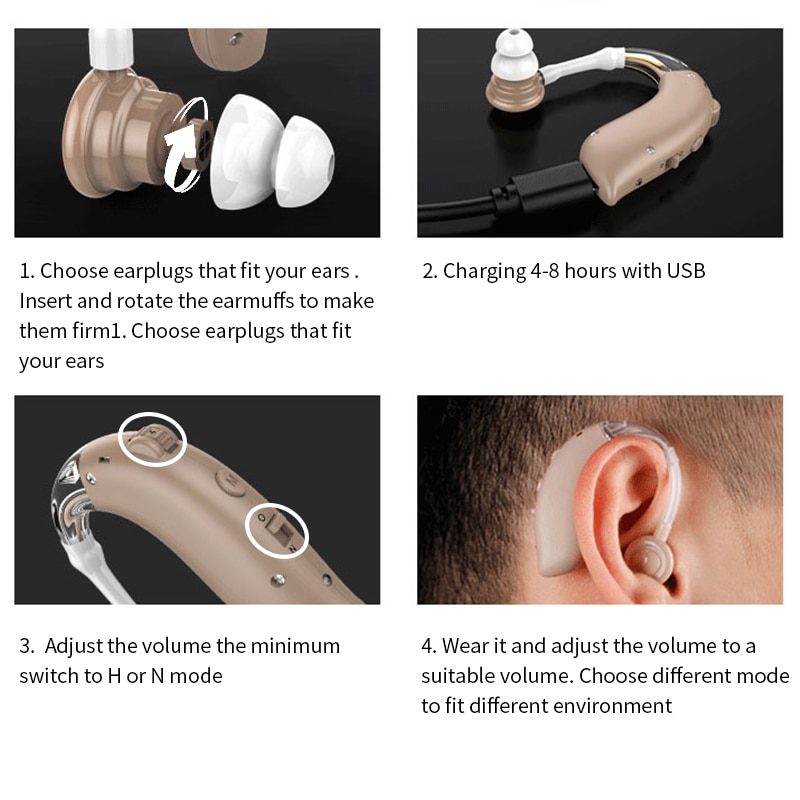 Mini Rechargeable Hearing Aid Digital BTE Hearing Aids Adjustable Tone Sound Amplifier Portable Deaf Elderly digital Hearing Aid  blue. 