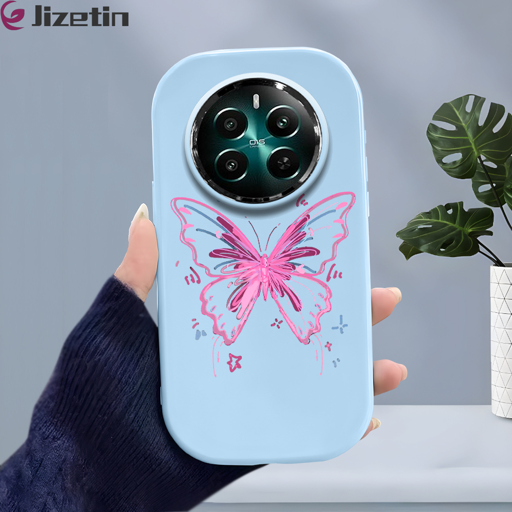 Jizetin for Realme 12+ 5G Back Cover Line Purple Butterfly Bright Lens Frame Candy Soft Rubber Phone Cases