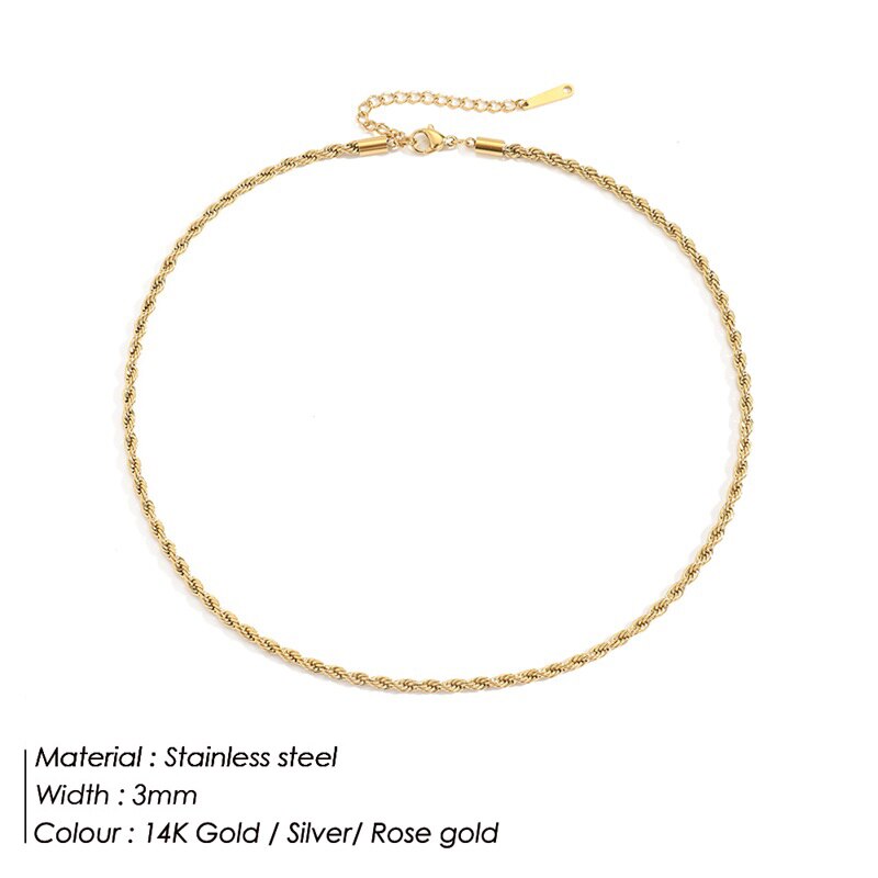 e-Manco 3/4MM 316L Rope Chain Necklace Stainless Steel Never Fade Waterproof Choker Men Women Jewelry Gold Color Chains Gif. 