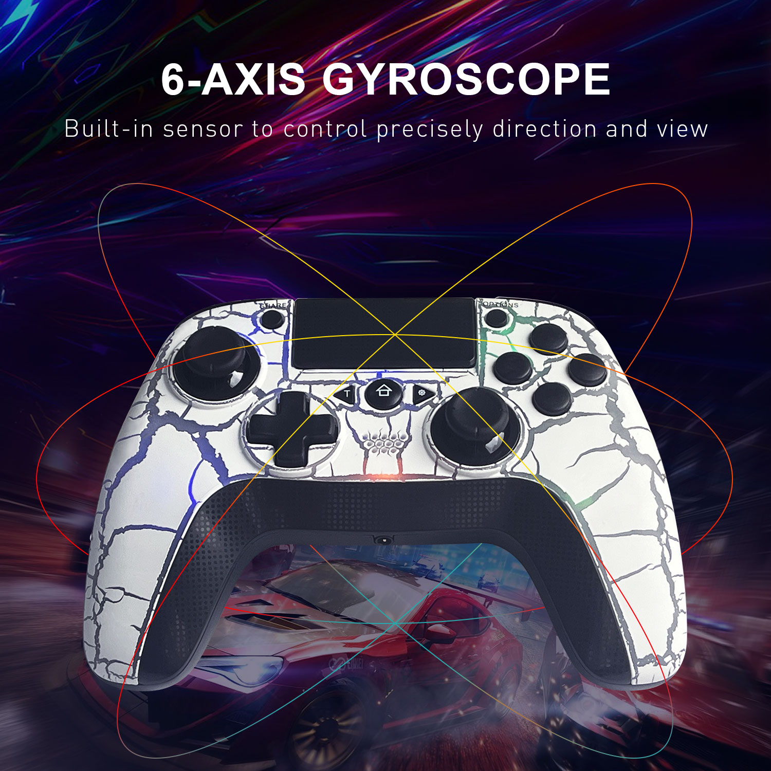 NE RGB Cracked Layout Gamepad Bluetooth Remote Control Wireless Controller with Programmable Back Buttons for PS3 PS4 PC (White). 