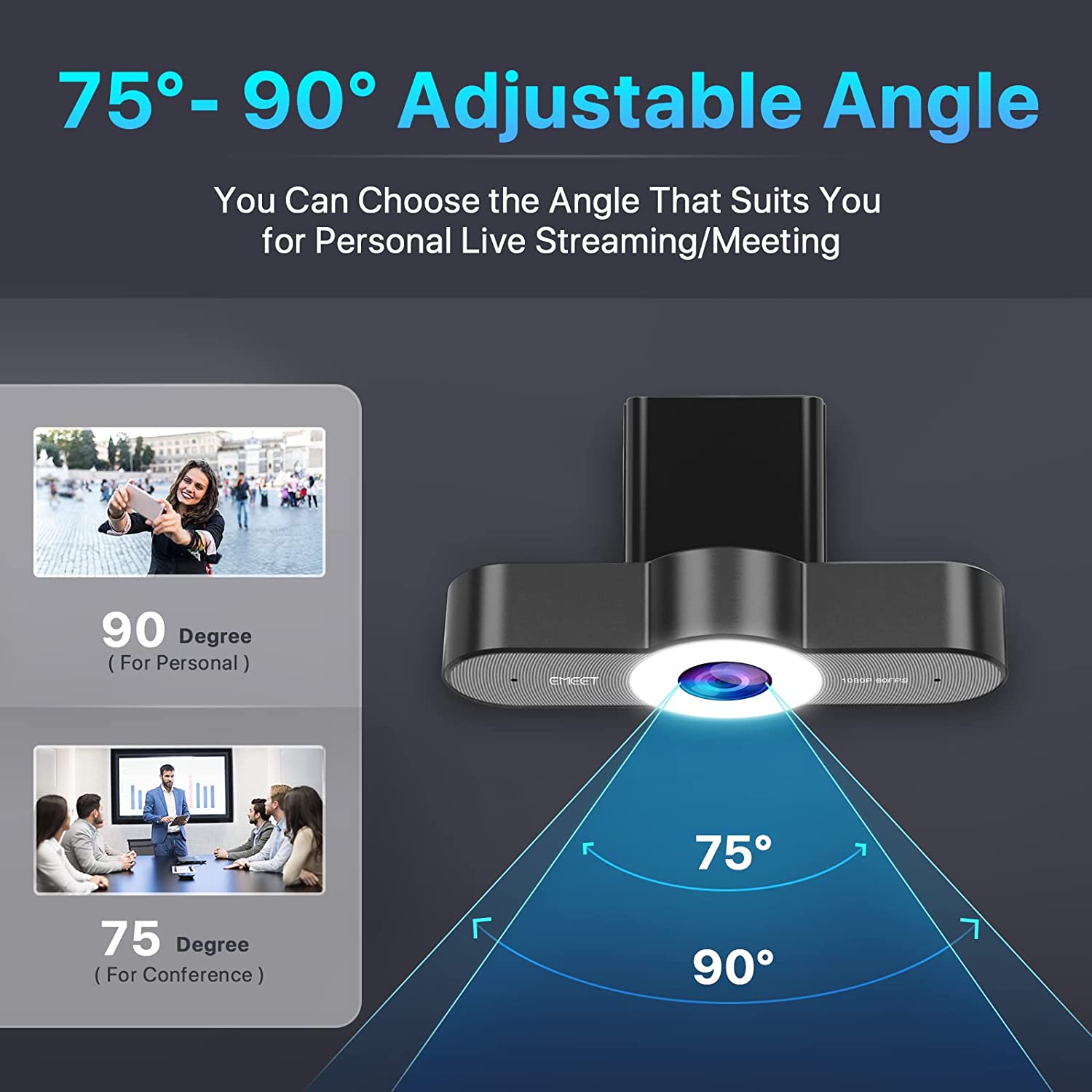 Webcam 1080P 60FPS Autofocus Streaming Web Camera USB Camera with Microphone EMEET USB Computer Camera for Meeting/Gaming/Class. 