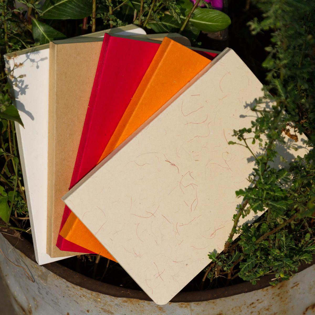 Tent Series Yellowish Page Hand Made Texture Grey, Kraft, Orange, Red & Texture White Cover Notebook 5-Pack