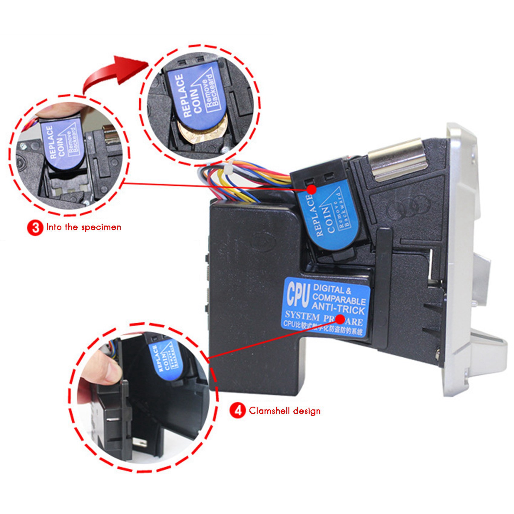 3X Coin Acceptor Coin Pusher JY133A CPU Arcade Coin Selector for Vending Machine Arcade Game Ticket Exchange. 