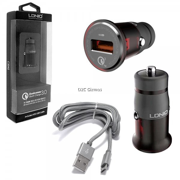 High Quality C304Q Qualcomm Fast Quick Charge QC 3.0 USB Car Charger With Android Data Cable. 