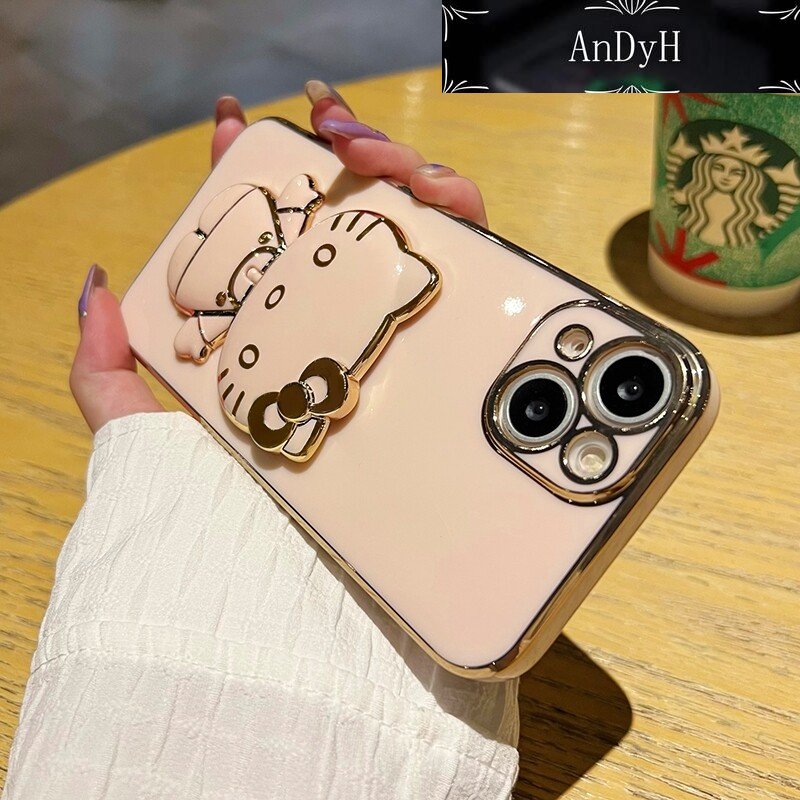 AnDyH Casing For Samsung galaxy A51 4G A51 5G A51 5G UW M40s Case Cartoon Fashion Hello Kitty Plating Reversible Mirror Folding Stand Phone Case Shockproof Phone Casing Full Lens Cover Camera protective Softcase. 