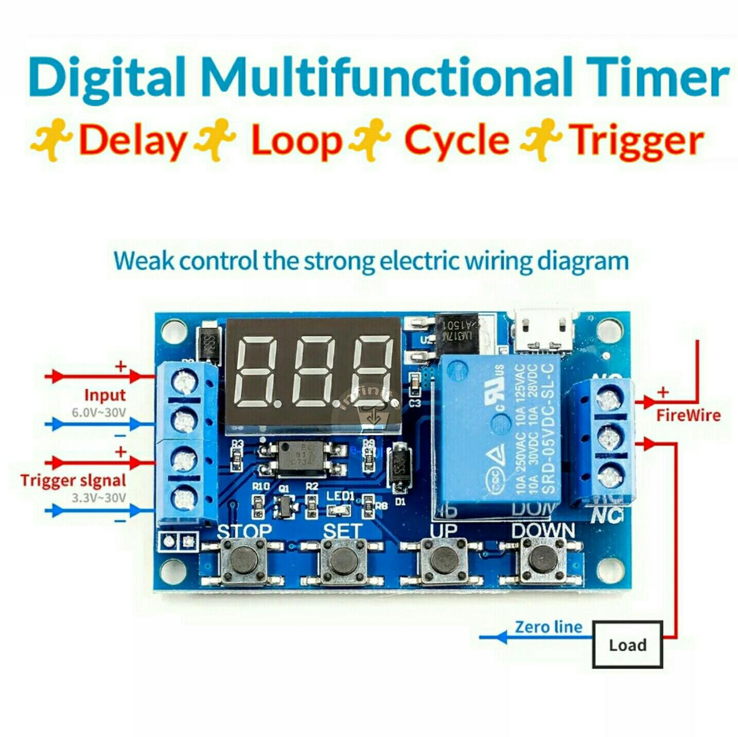 XY-J02 WS16 DC 6-30V 5V LED ডিসপ্লে অটোমেশন Cycle Loop Trigger Timer