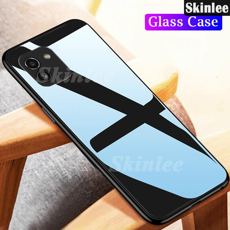 Skinlee Glass Phone Case for Samsung Galaxy A03 Back Cover Full Protection Tempered Glass Cases for Samsung A03 Glass Cover