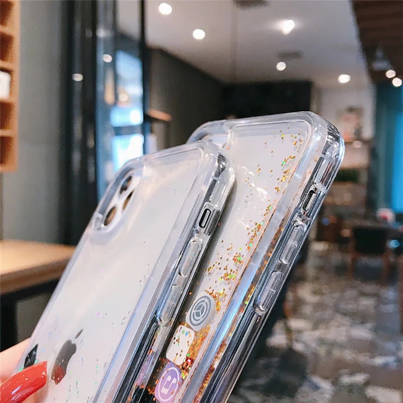 Dynamic Quicksand phone Case for iphone 14 13 12 11 Pro Max 6s 7 8 Plus X XR XS Max SE Cute Apps Icon Liquid Glitter Clear Cover. 