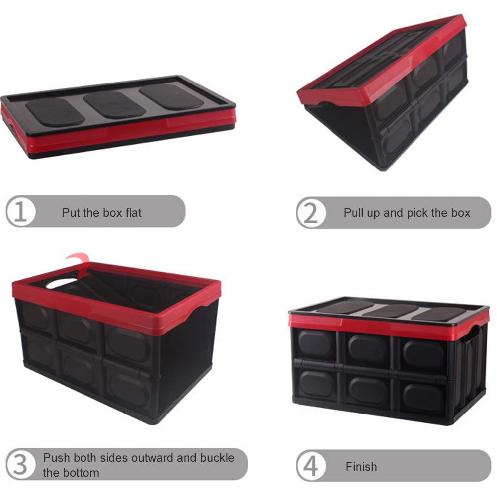 Collapsible Car Trunk Organizer Container Foldable for SUV Truck Durable Plastic Grocery Storage Box with Lid Perfect for Sedan, Auto. 