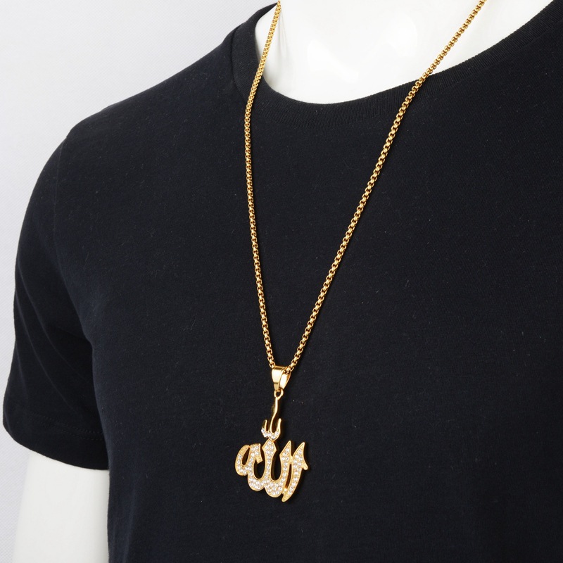 Vintage Muslim Islam Pendant Necklaces Stone Crystal Chain Necklace Religious Jewelry Men. 