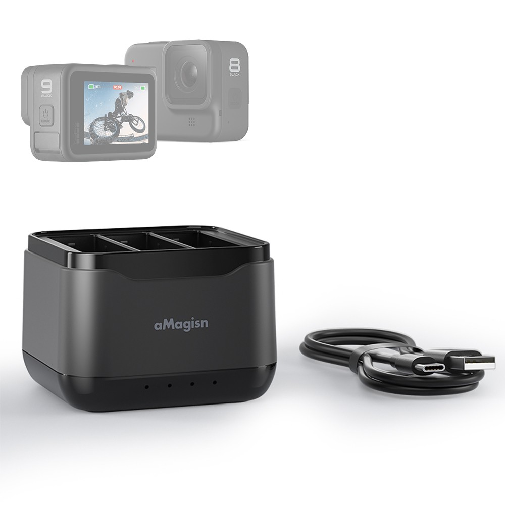 aMagisn AC21 Battery Charger with 3 Battery Channels Charging Box with USB Port and 2 Card Slots Compatible with Insta 360 Ace Pro/Ace. 