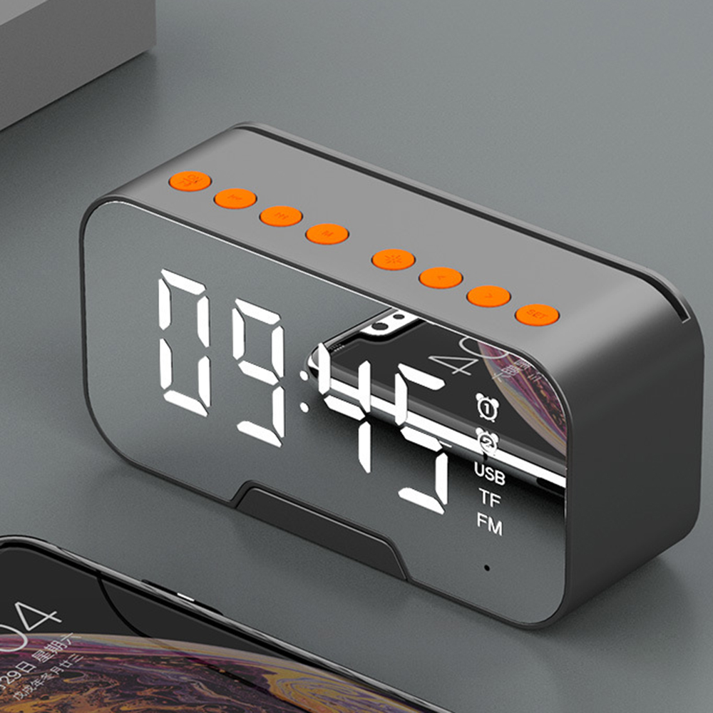 Led Mirror Digital Alarm Clock Big Time Display Table Wireless Speaker