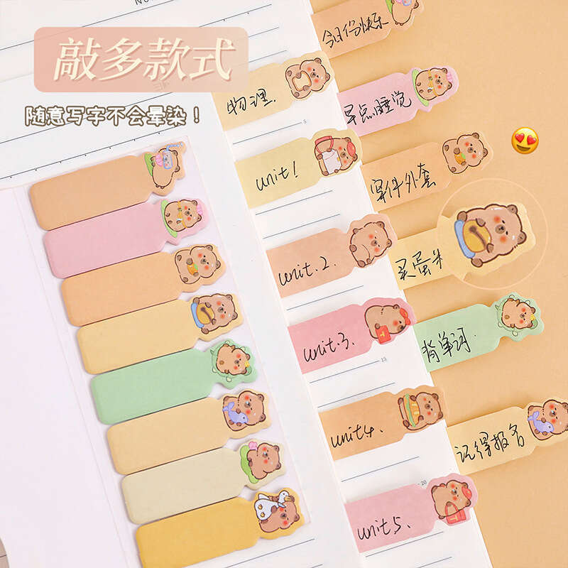 Capibala notes, cute row seat N times, cartoon capybara sticky index stickers, message paper. 