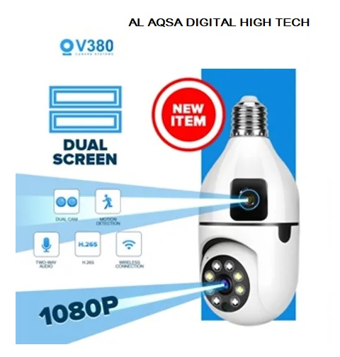 SUPER CLEAR VIDEO V380 Pro Dual Lens Dual Screen E27 Bulb Camera Two Ways Audio Color Night Vision Smart Home Security Wireless WIFI Indoor Camera