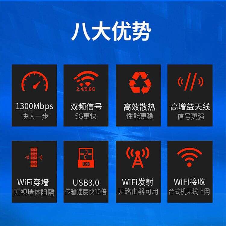 1300M card USB driver free desktop computer laptop wireless wifi network receiving transmitter. 