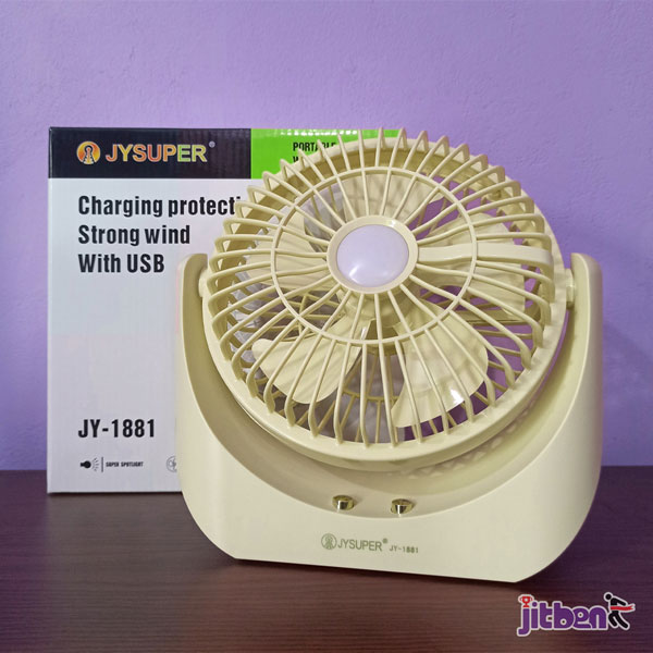 Jy Super Portable Mini Rechargeable Fan With LED Light | JY - 1881 ( Charging Protection Strong Wind With USB )