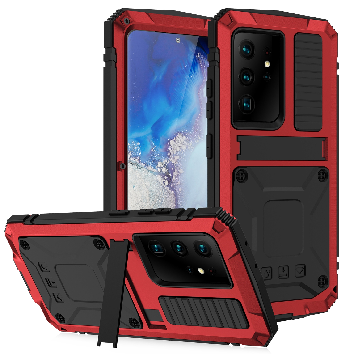 (New)For Samsung Galaxy S21 Ultra 5G R-JUST Shockproof Waterproof Dust-proof Metal + Silicone Protective Case with Holder