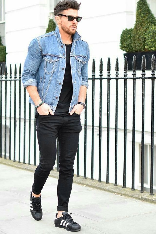 denim jacket with black jeans men