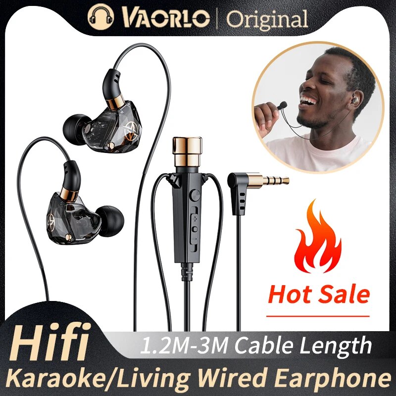 Karaoke HiFi Wired Headphones With Mic Singing Living Headset 3.5mm AUX Heavy Bass Noice Cancelling Earphone 1.2M 3M KTV Music. 