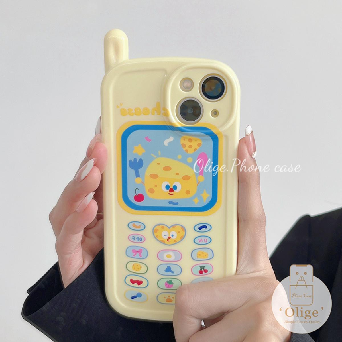 Olige Case For iPhone 15 14 13 12 11 Pro Max Cute Cheese IMD Antenna Cellular Phone Number Buttons Lens Protector Silicone Soft Phone Case Back Cover