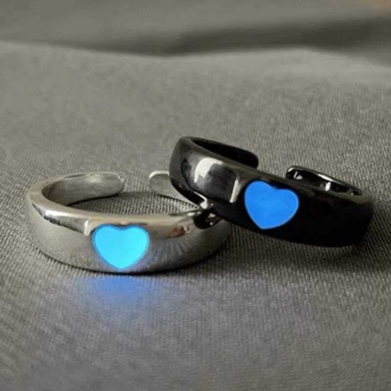 A Couple of Glowing Ring Love Open Ring Woman Man Glowing Heart Ring Blue Pink Glowing Ring Girl Jewelry Gift Wholesale. 