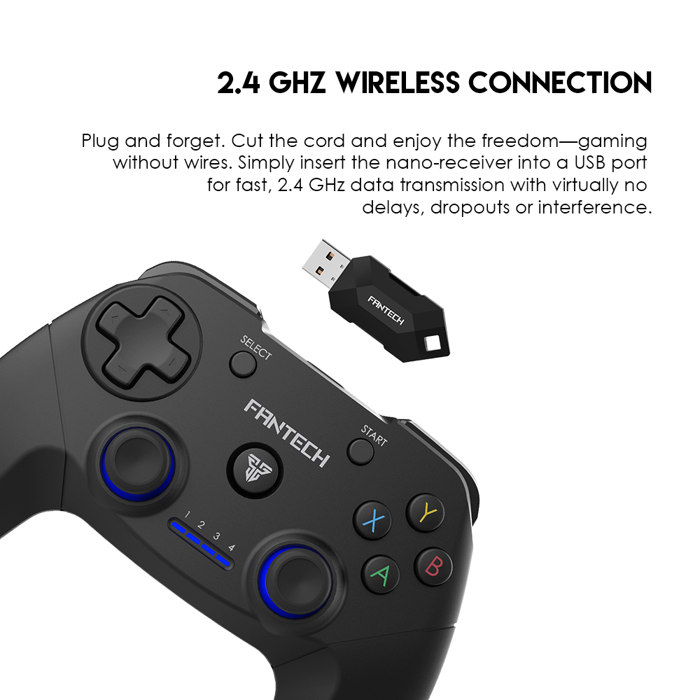 FANTECH REVOLVER WGP12 Controller Gamepad 2.4G Wireless Joystick Joypad With PS3 PC 10 Hours Long Battery Life For Game Player Black White Green. 