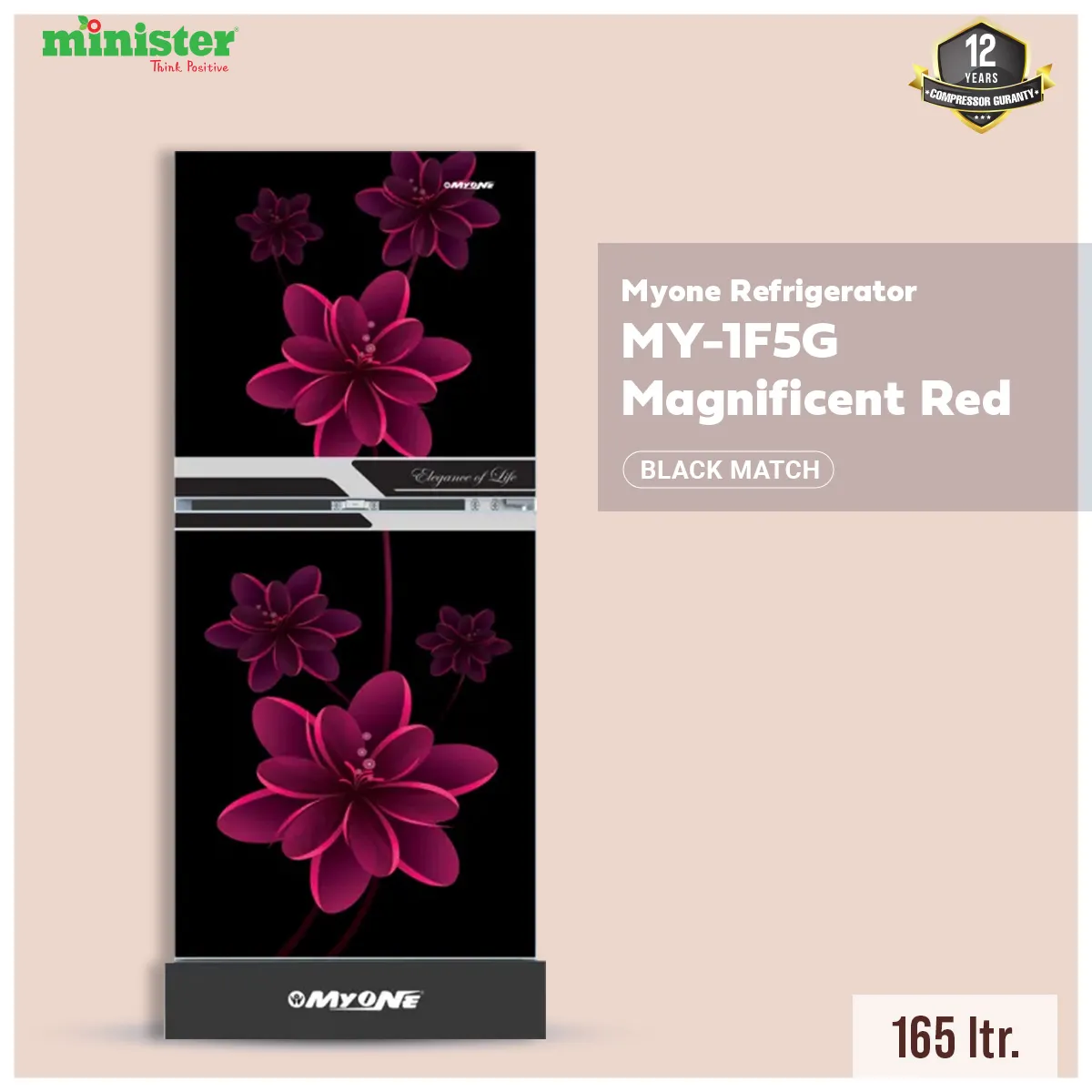 Myone MY-1F5G Magnificent Red Black Match Refrigerator-165 litter with Free Delivery