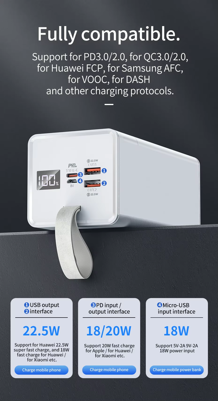 HOCO J86A 50000mAh Portable Cell Phone Battery 22.5W Fast Charging Power Bank. 