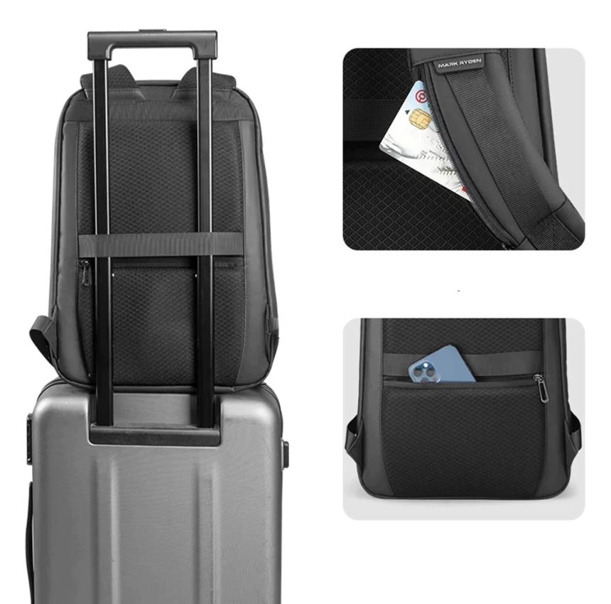 Mark Ryden MR-9008 15.6 inches Laptop Backpack Waterproof Frabic with USB Charging Interface Separate Dry & Wet Layer Design. 