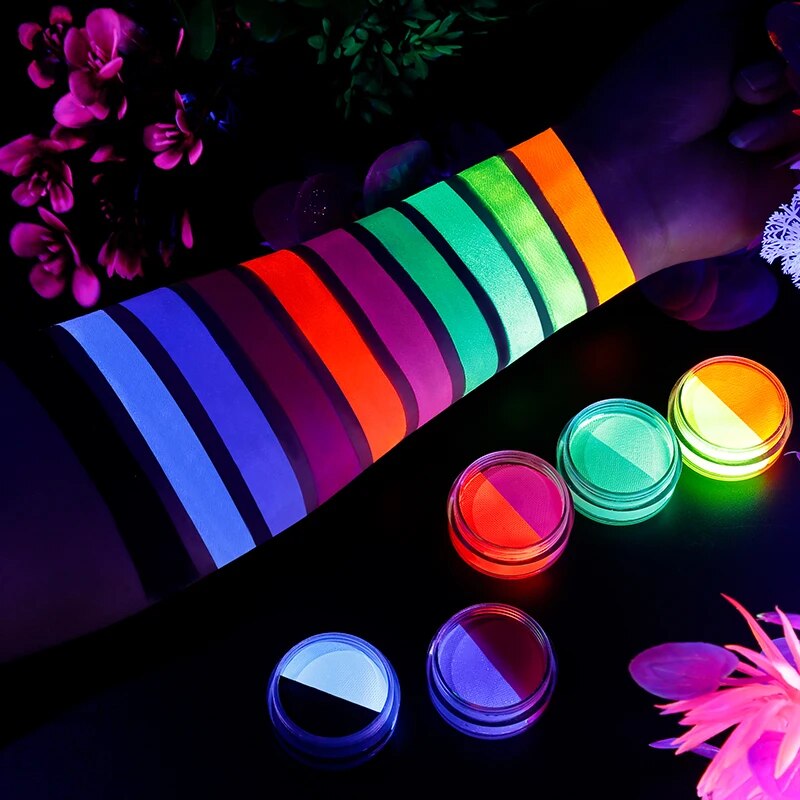DE'LANCI 10 Color Dual Colors Face Paint Water-Based Activated Eyeliner UV Ligh Rainbow Cake Body Painting Glow Eyeliner on Dark. 
