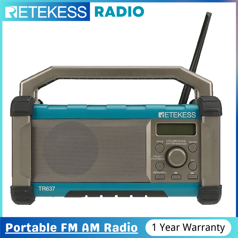 RETEKESS TR637 Jobsite Radio with Bluetooth 5.0 Rechargeable Portable AM/FM Radio with High-power loudspeaker Drop-proof and Dustproof Suitable for Construction or Outdoor Environment
