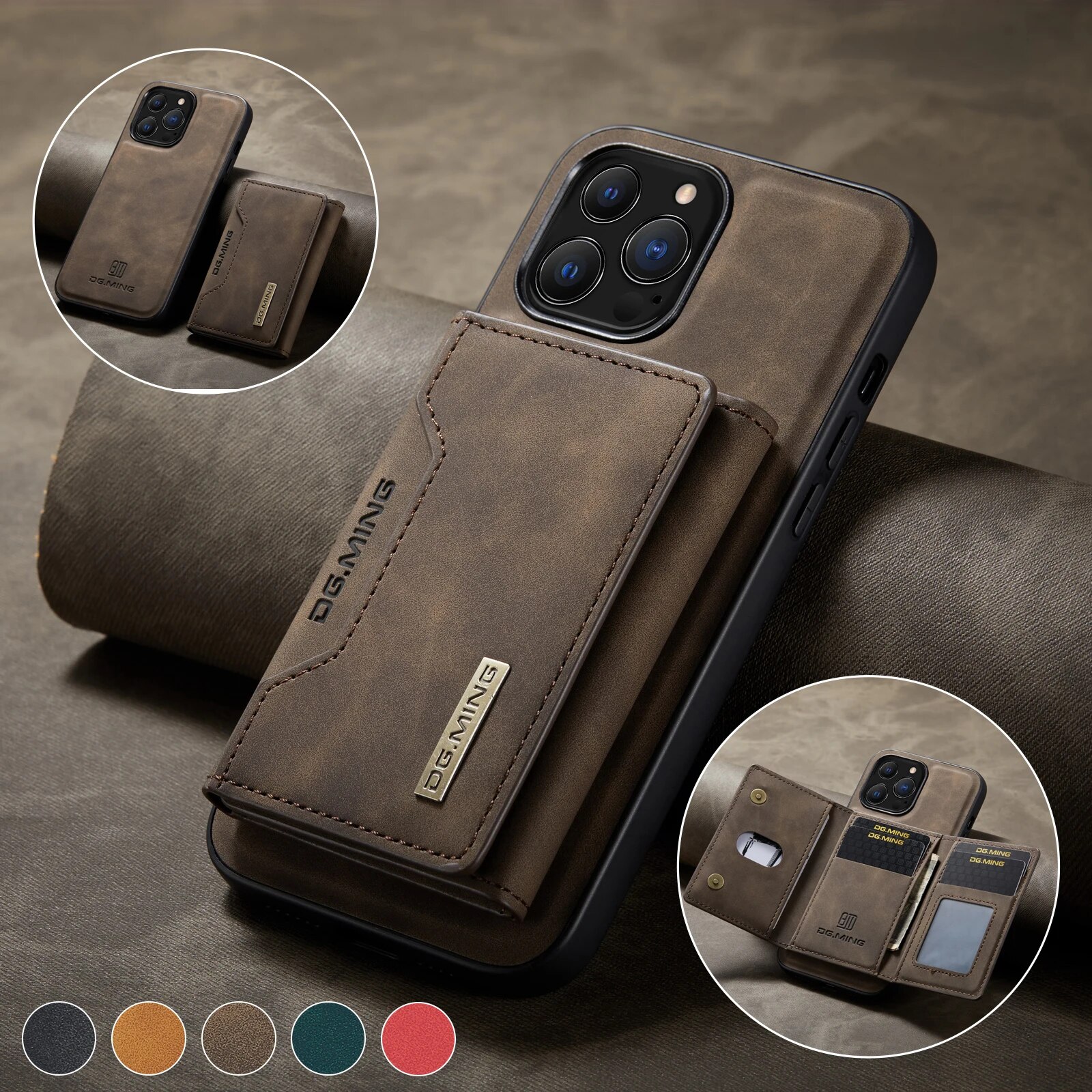 2 in 1 Detachable Back Cover For iPhone 15 14 13 12 11 Pro Max Mini X XS 7 8 Plus Wallet Case with Card Holder Leather Pocket