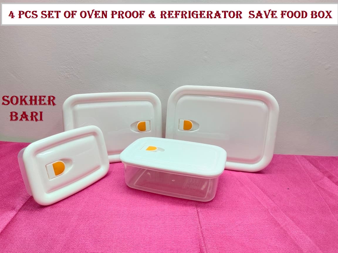 Oven Proof Plastic Containers 4 Pcs Set Airtight Lock Lid. Square