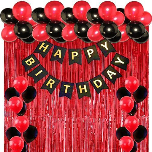 Full Package Balloons/Red & Black Colored Balloon Decoration Set/Red Color Backdrop/Birthday Decoration Set
