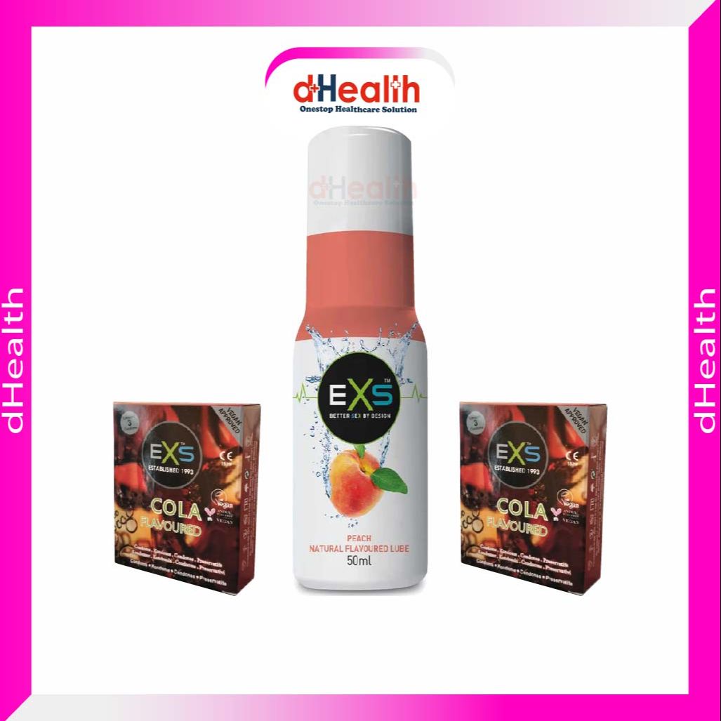 EXS 2's Cola Flavoured Condom & 1 Peach Natural Flavoured Lube 50ml Combo Pack (UK)