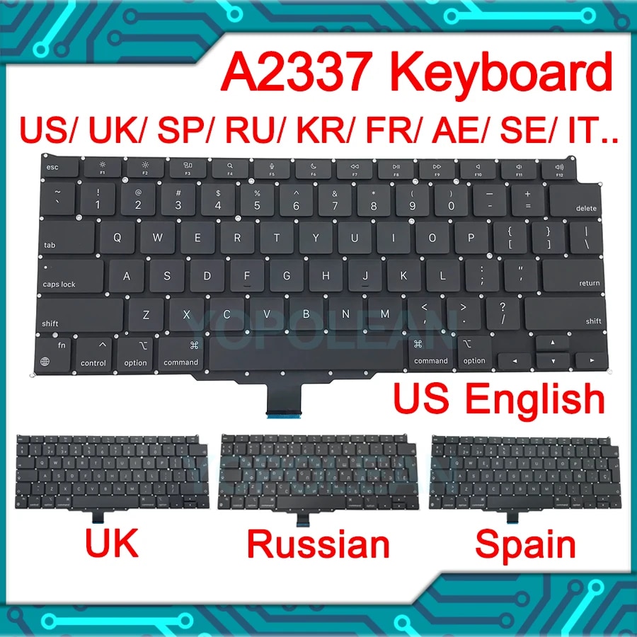 New Laptop A2337 Keyboard For Macbook Air 13 M1 A2337 Keyboard Replacement US UK FR SP IT DE RU AE Layout 2020 Year