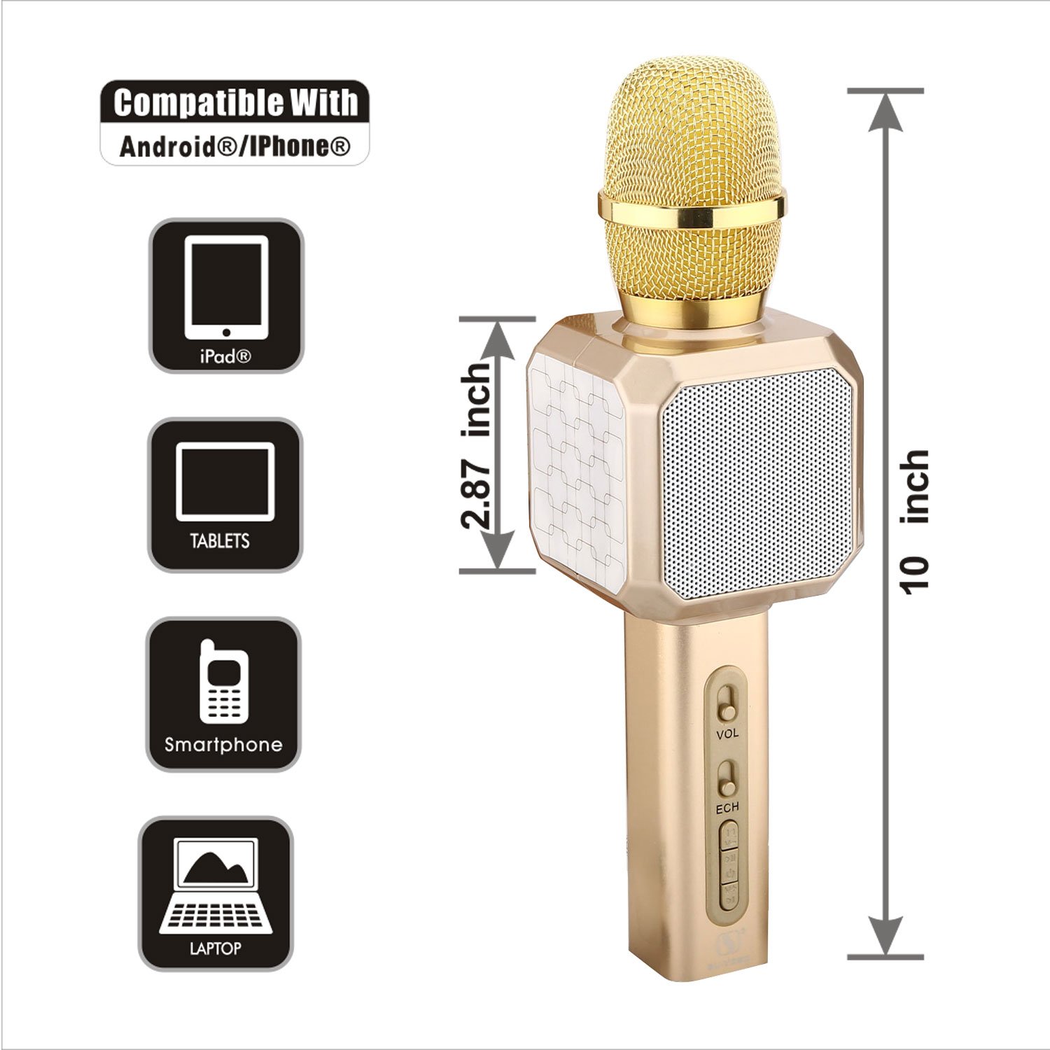 Magic Bluetooth Karaoke Microphone SU.YOSD , Wireless Professional Speaker Handheld Microphone SD Card,  with USB Colorful Neon Lights. 