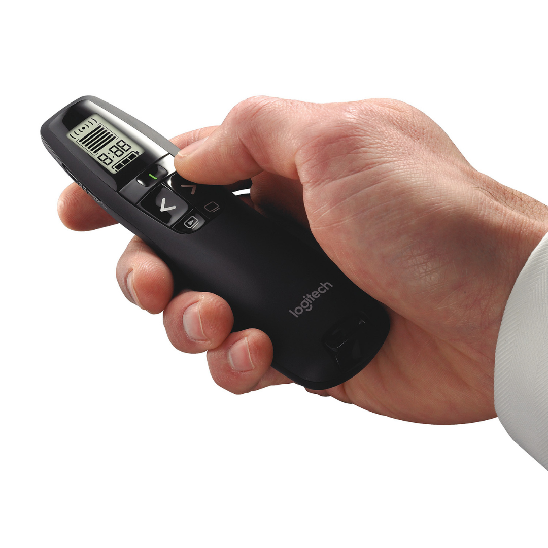 Logitech Professional Presenter R800, Wireless Presentation Clicker Remote with Green Laser Pointer and LCD Display. 