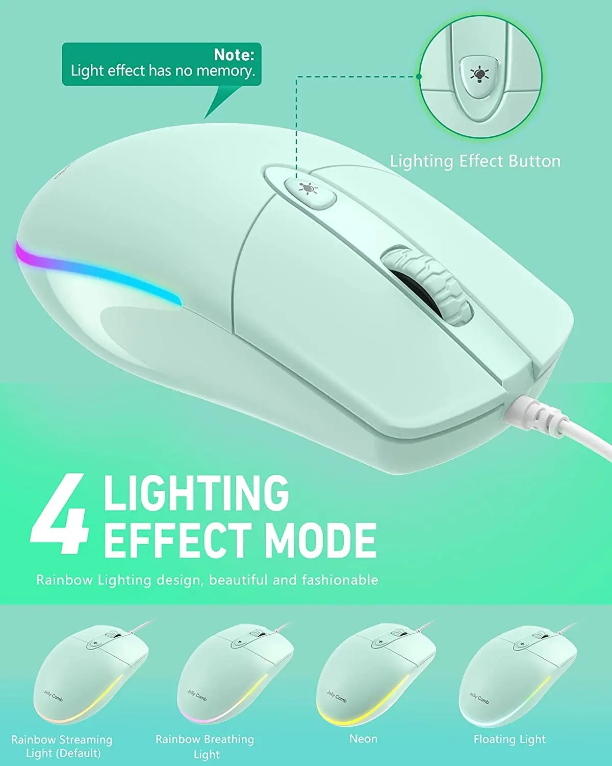 Jelly Comb Wired USB Mouse RGB Backlit Gaming Mice for PC Computer Laptop Windows Desktop1600 DPI Red Black White. 
